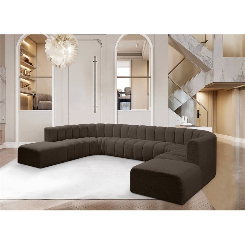 Bowery Hill Contemporary Brown Boucle Fabric Modular Sectional