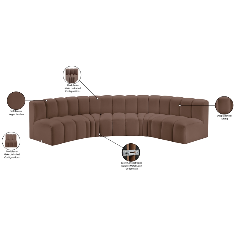 Bowery Hill Contemporary Brown Vegan Leather Modular Sectional