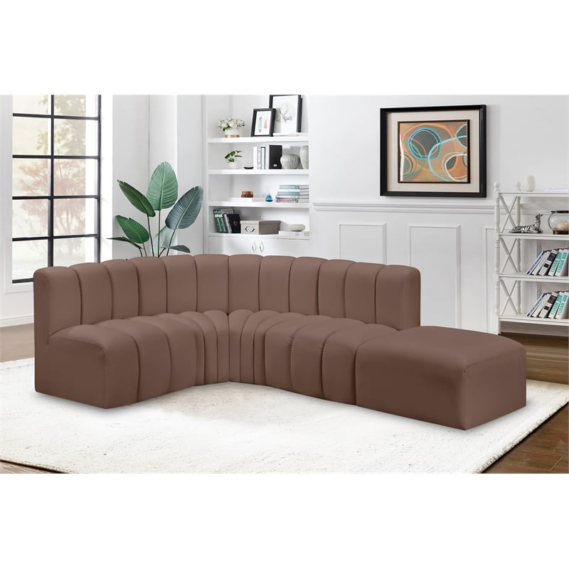 Bowery Hill Contemporary Brown Vegan Leather Modular Sectional