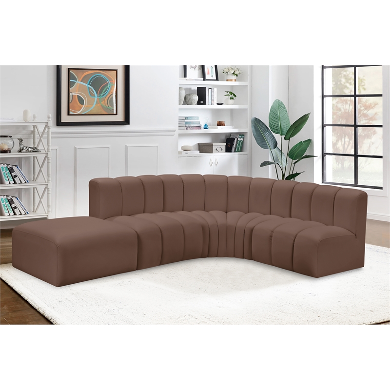 Bowery Hill Contemporary Brown Vegan Leather Modular Sectional