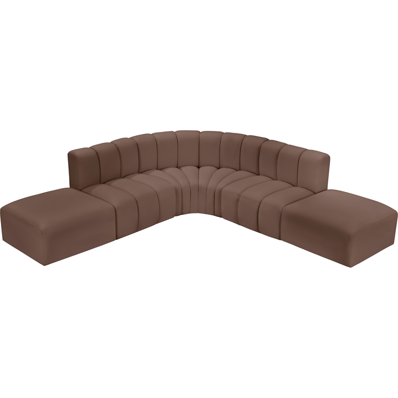 Bowery Hill Contemporary Brown Vegan Leather Modular Sectional