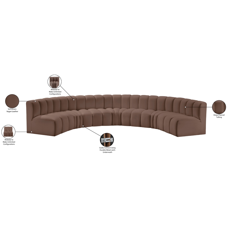 Bowery Hill Contemporary Brown Vegan Leather Modular Sectional
