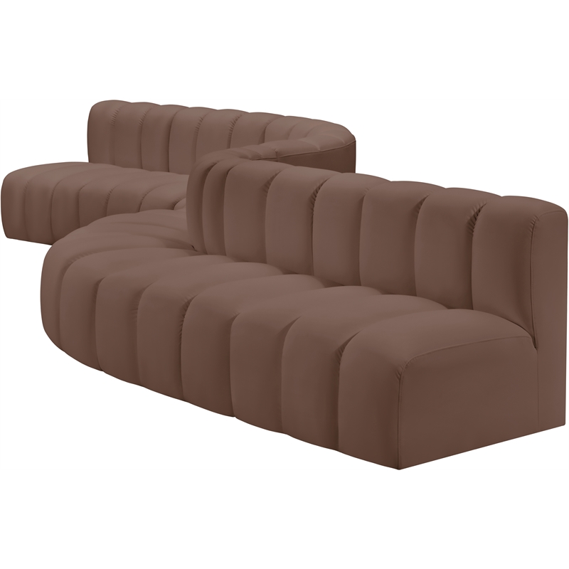 Bowery Hill Contemporary Brown Vegan Leather Modular Sectional