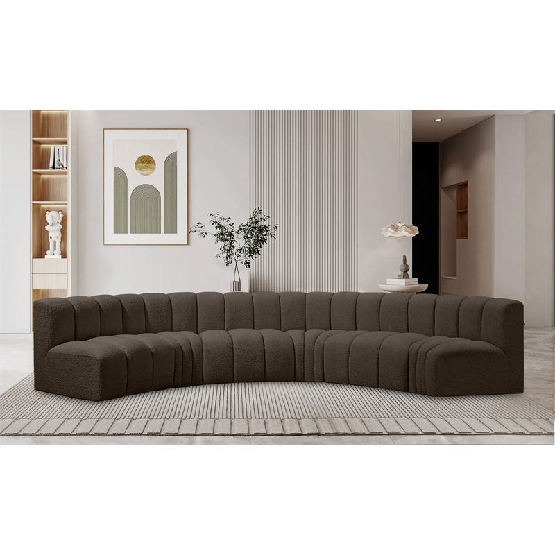 Bowery Hill Contemporary Brown Boucle Fabric Modular Sectional