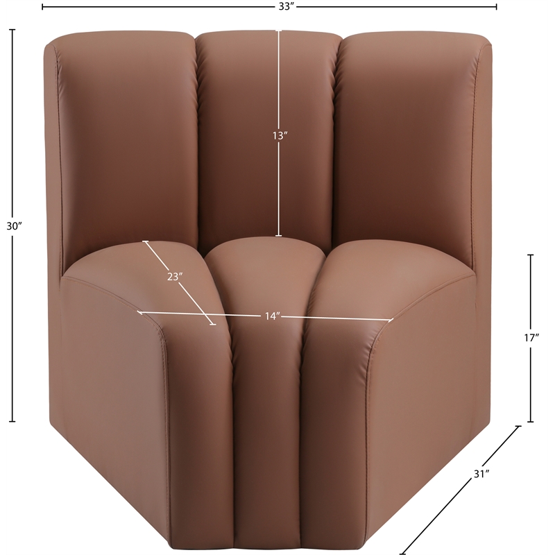 Bowery Hill Contemporary Soft Cognac Vegan Leather Curved Corner