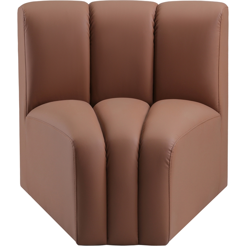 Bowery Hill Contemporary Soft Cognac Vegan Leather Curved Corner