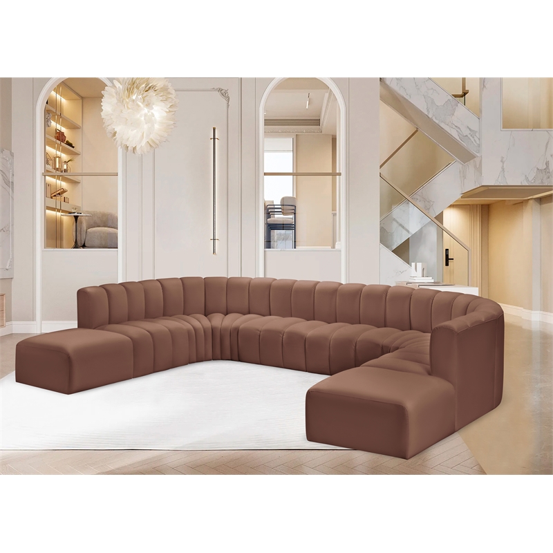 Bowery Hill Contemporary Cognac Vegan Leather Modular Sectional