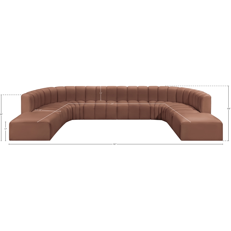 Bowery Hill Contemporary Cognac Vegan Leather Modular Sectional