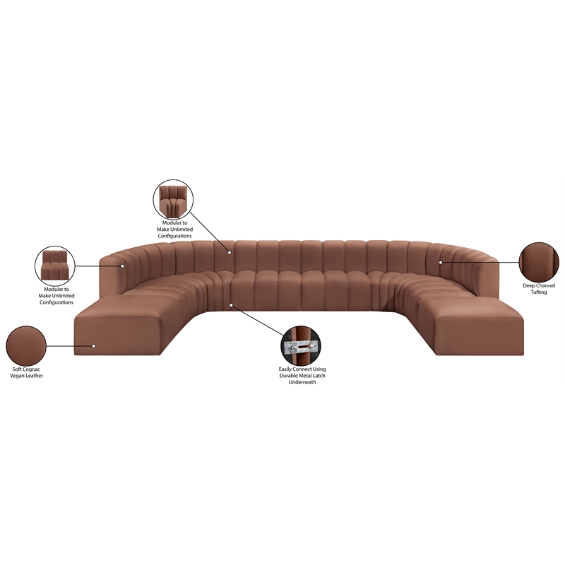 Bowery Hill Contemporary Cognac Vegan Leather Modular Sectional