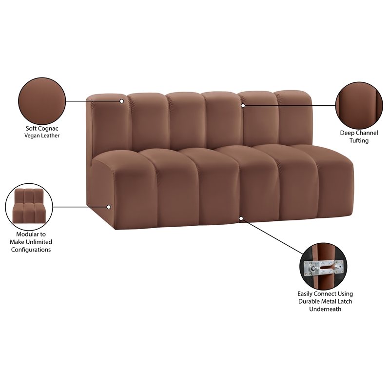 Bowery Hill Contemporary Cognac Vegan Leather Modular Sectional