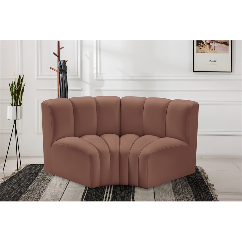 Bowery Hill Contemporary Cognac Vegan Leather Modular Sectional