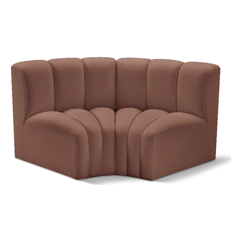 Bowery Hill Contemporary Cognac Vegan Leather Modular Sectional