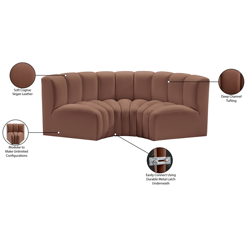 Bowery Hill Contemporary Cognac Vegan Leather Modular Sectional