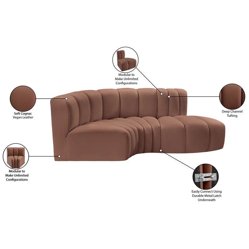 Bowery Hill Contemporary Cognac Vegan Leather Modular Sectional