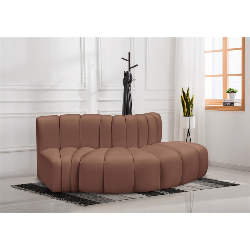 Bowery Hill Contemporary Cognac Vegan Leather Modular Sectional