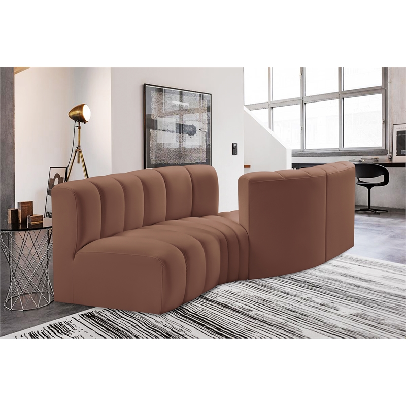 Bowery Hill Contemporary Cognac Vegan Leather Modular Sectional