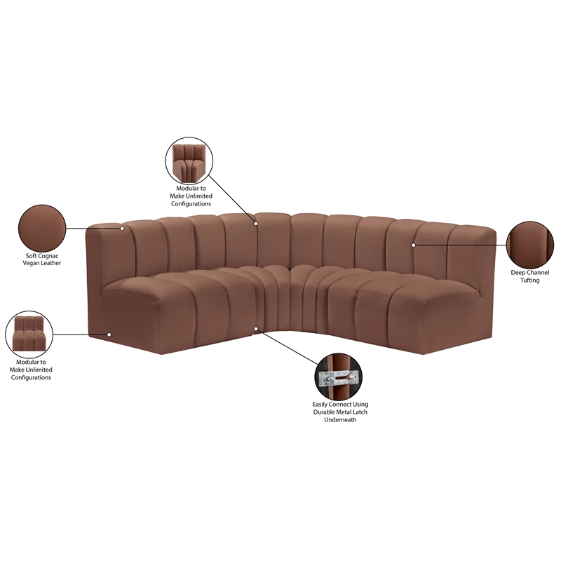 Bowery Hill Contemporary Cognac Vegan Leather Modular Sectional