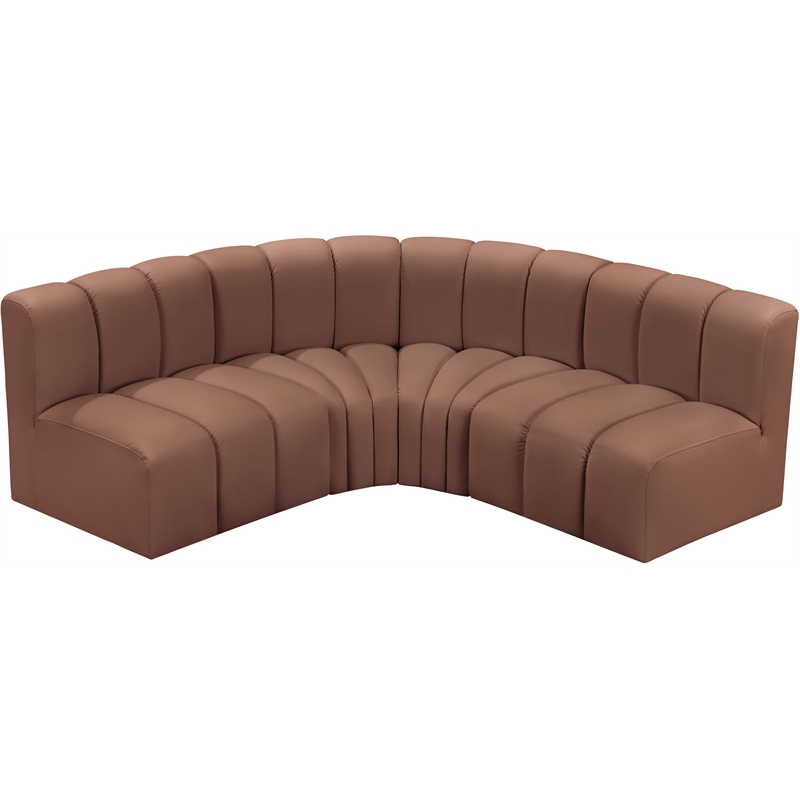 Bowery Hill Contemporary Cognac Vegan Leather Modular Sectional