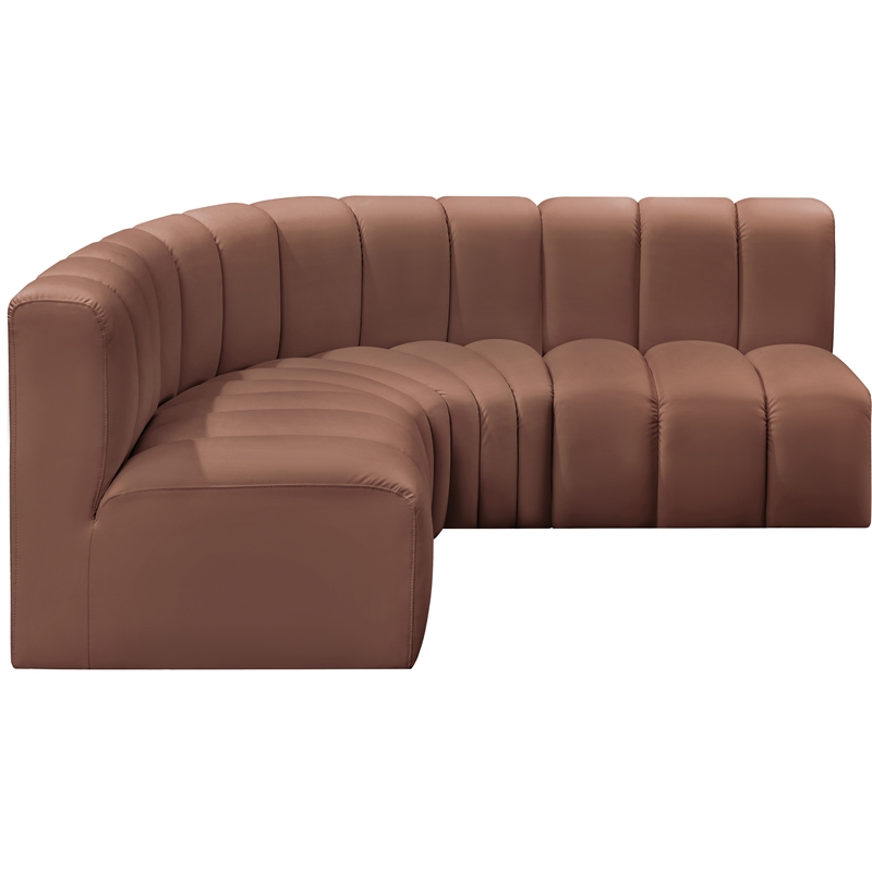 Bowery Hill Contemporary Cognac Vegan Leather Modular Sectional