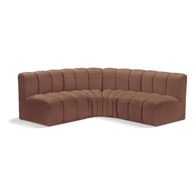Bowery Hill Contemporary Cognac Vegan Leather Modular Sectional