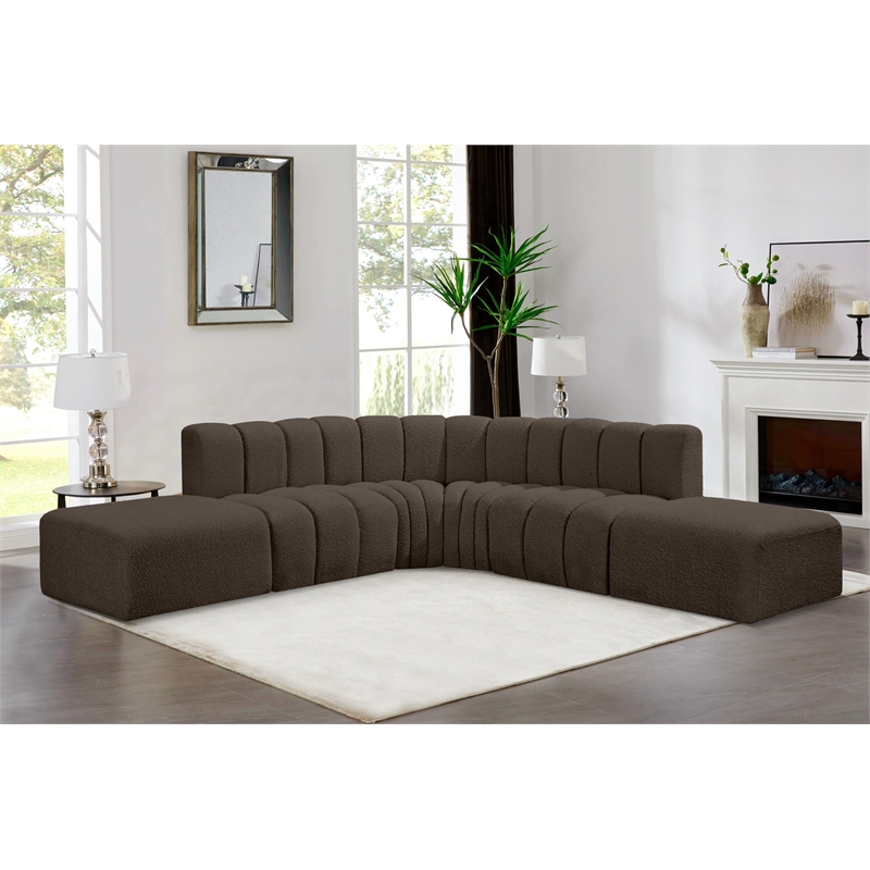 Bowery Hill Contemporary Brown Boucle Fabric Modular Sectional