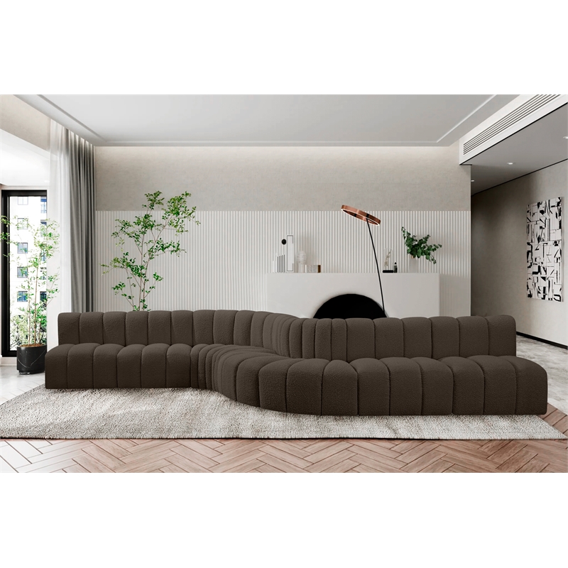 Bowery Hill Contemporary Brown Boucle Fabric Modular Sectional
