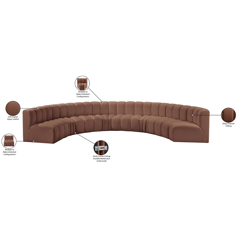 Bowery Hill Contemporary Cognac Vegan Leather Modular Sectional