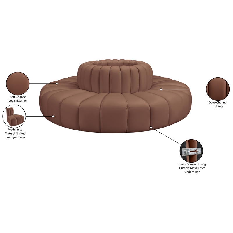 Bowery Hill Contemporary Cognac Vegan Leather Modular Sectional