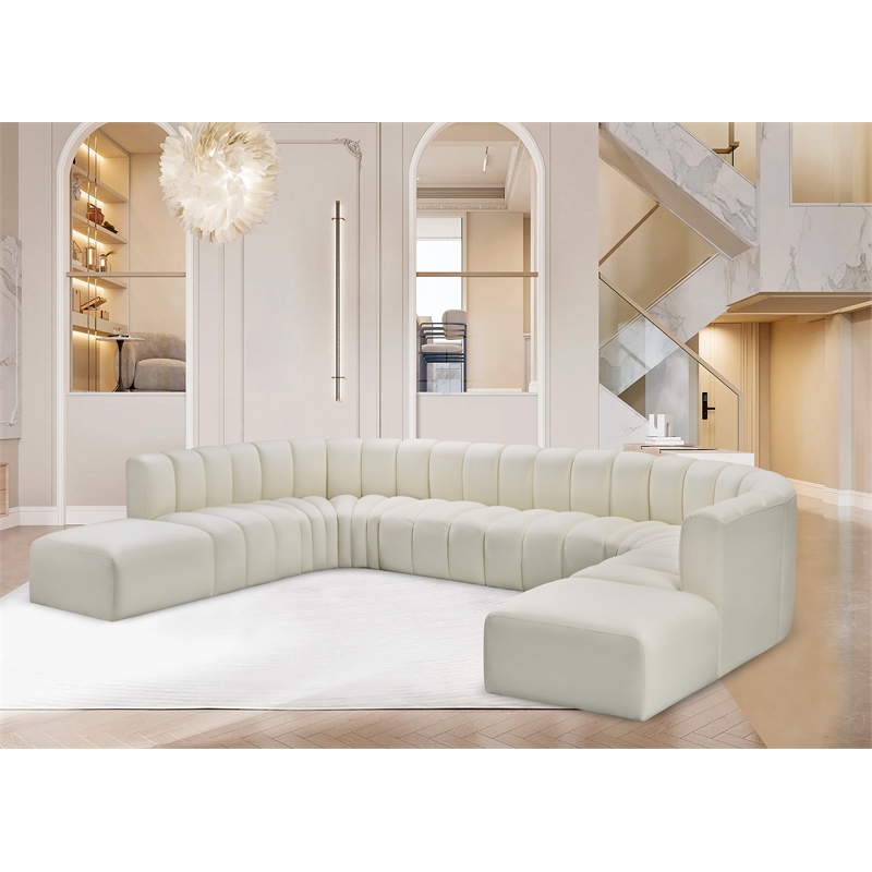 Bowery Hill Contemporary Cream Vegan Leather Modular Sectional