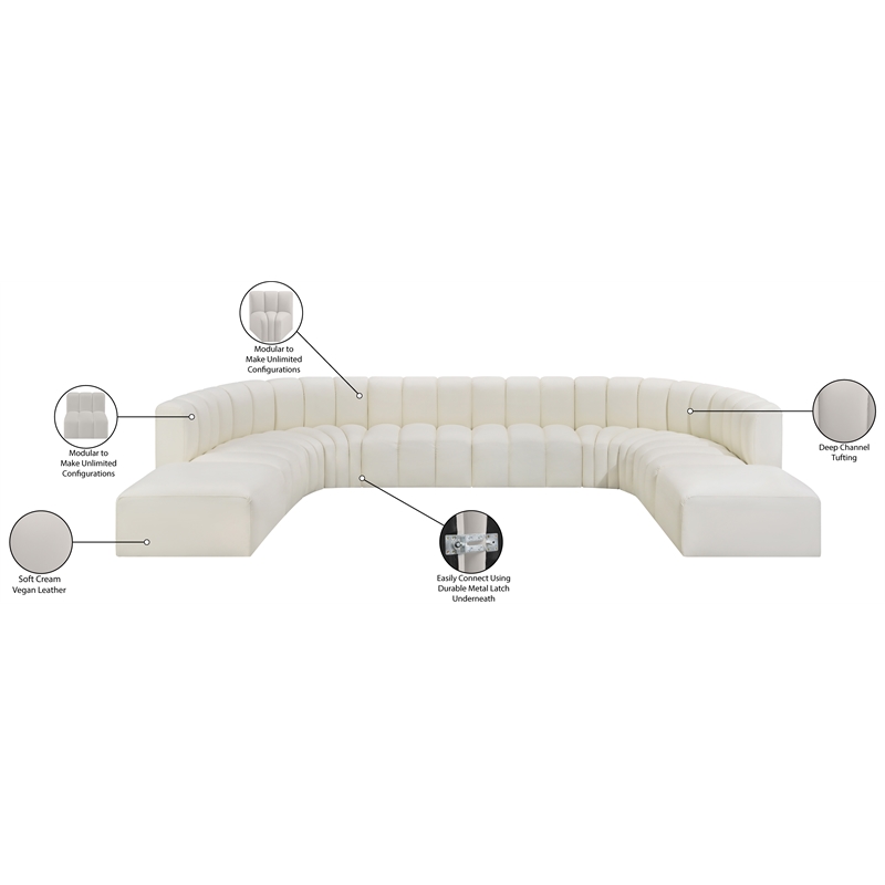 Bowery Hill Contemporary Cream Vegan Leather Modular Sectional