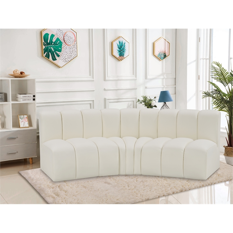 Bowery Hill Contemporary Cream Vegan Leather Modular Sectional