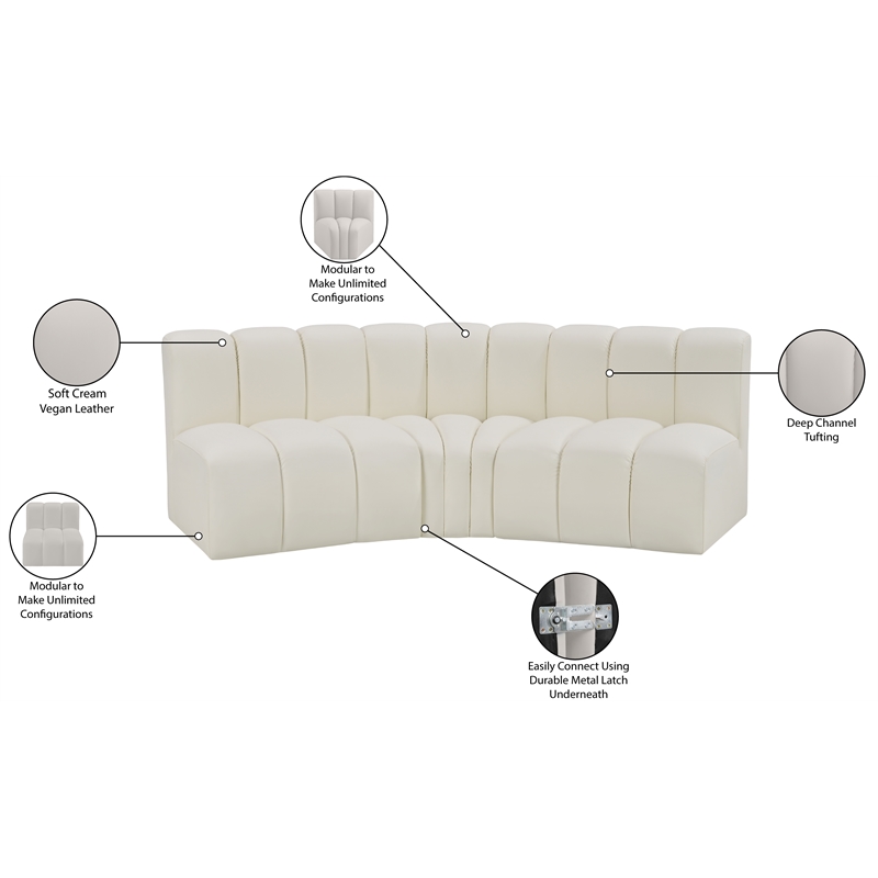 Bowery Hill Contemporary Cream Vegan Leather Modular Sectional