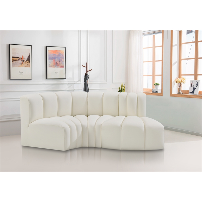 Bowery Hill Contemporary Cream Vegan Leather Modular Sectional