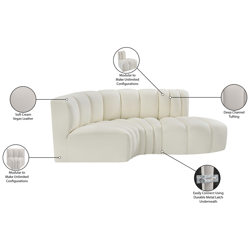 Bowery Hill Contemporary Cream Vegan Leather Modular Sectional