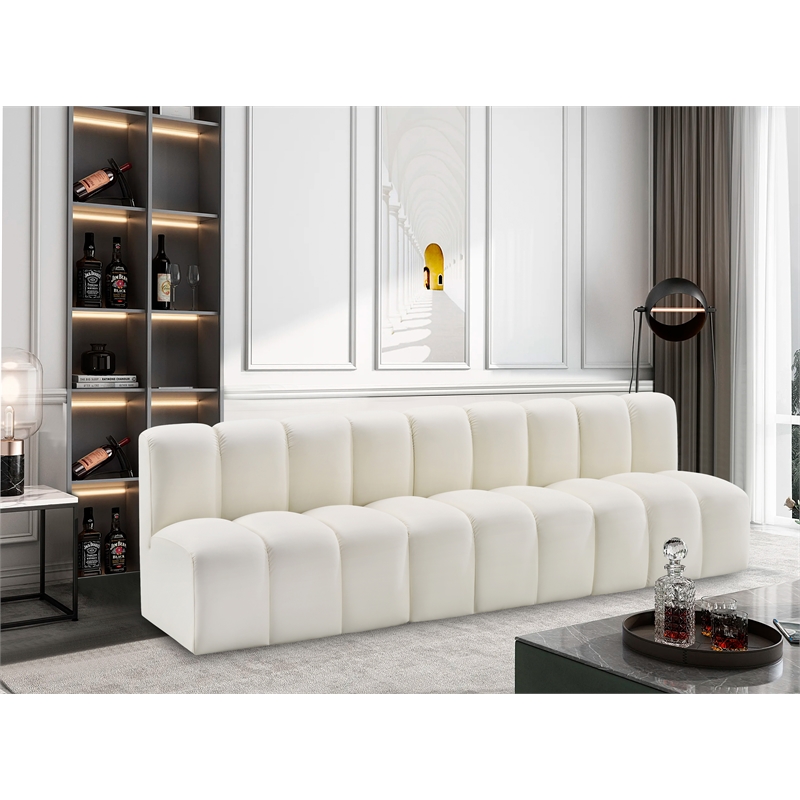 Bowery Hill Contemporary Cream Vegan Leather Modular Sectional