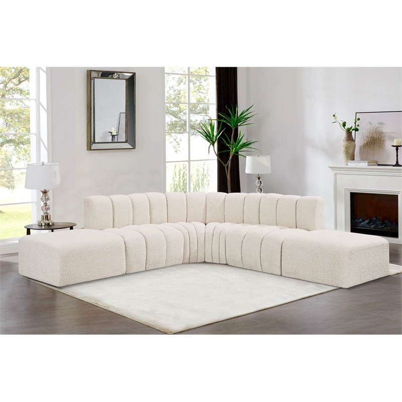 Bowery Hill Contemporary Cream Boucle Fabric Modular Sectional