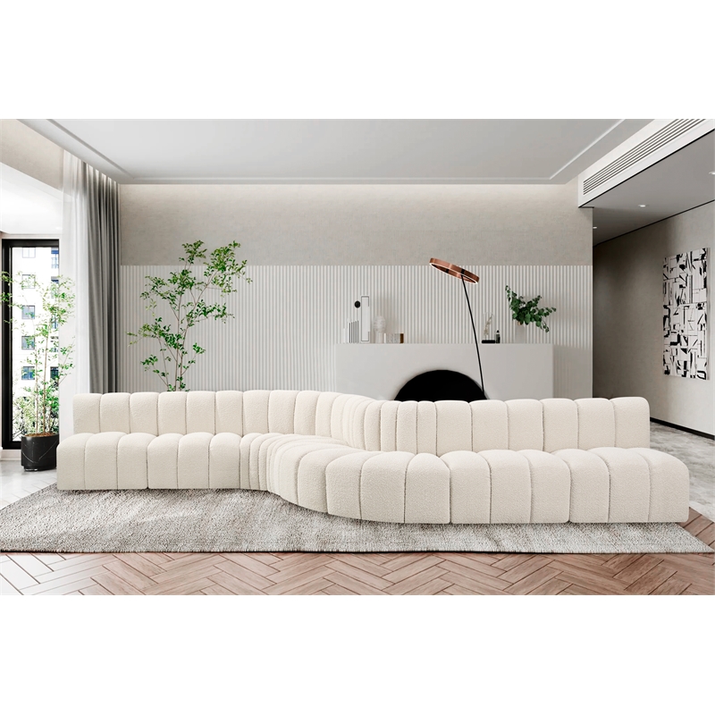 Bowery Hill Contemporary Cream Boucle Fabric Modular Sectional