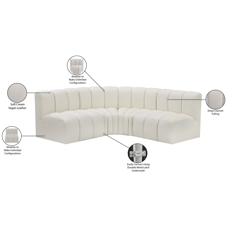 Bowery Hill Contemporary Cream Vegan Leather Modular Sectional