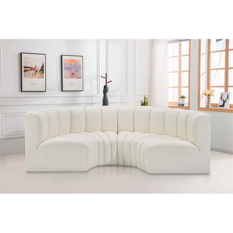 Bowery Hill Contemporary Cream Vegan Leather Modular Sectional