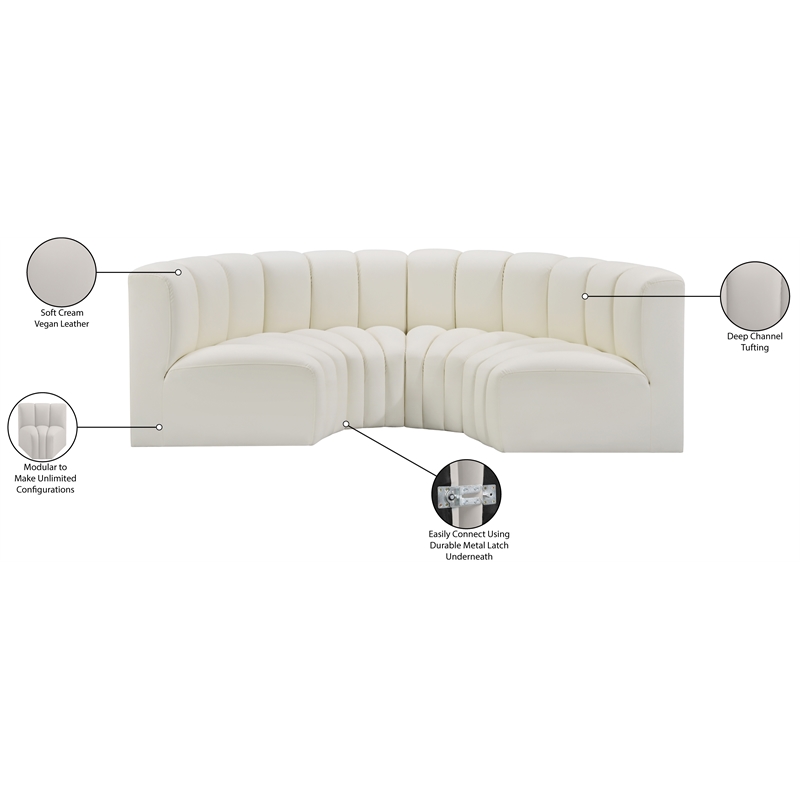 Bowery Hill Contemporary Cream Vegan Leather Modular Sectional