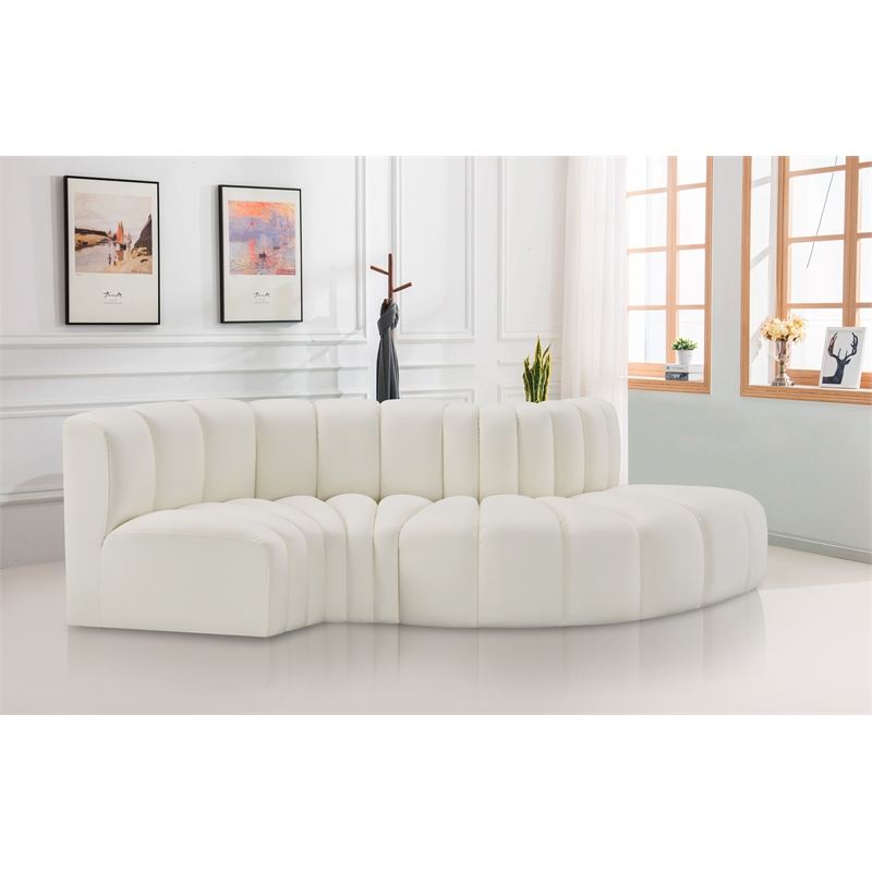 Bowery Hill Contemporary Cream Vegan Leather Modular Sectional