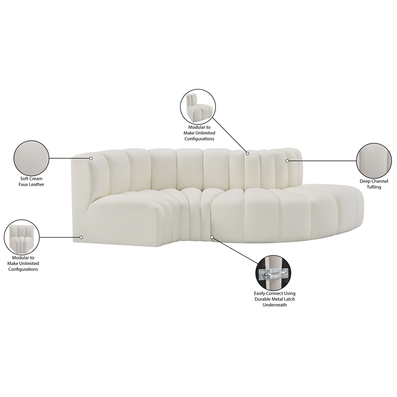 Bowery Hill Contemporary Cream Vegan Leather Modular Sectional