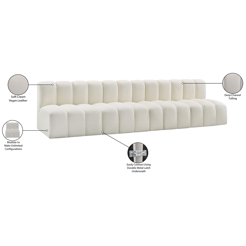 Bowery Hill Contemporary Cream Vegan Leather Modular Sectional
