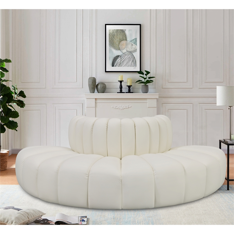 Bowery Hill Contemporary Cream Vegan Leather Modular Sectional