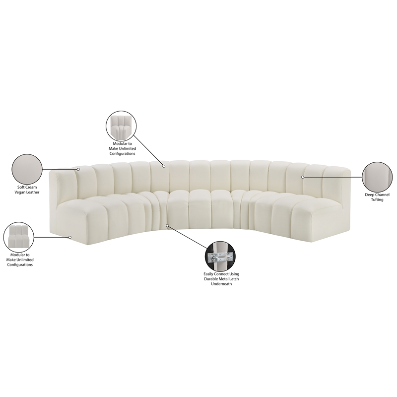 Bowery Hill Contemporary Cream Vegan Leather Modular Sectional