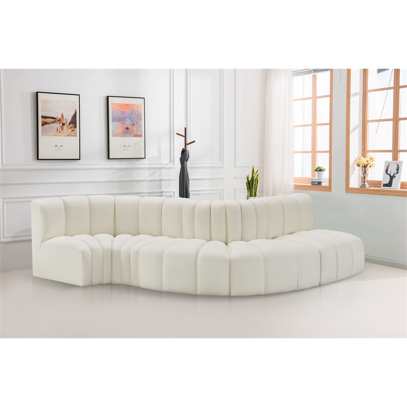 Bowery Hill Contemporary Cream Vegan Leather Modular Sectional