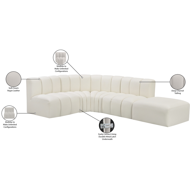 Bowery Hill Contemporary Cream Vegan Leather Modular Sectional
