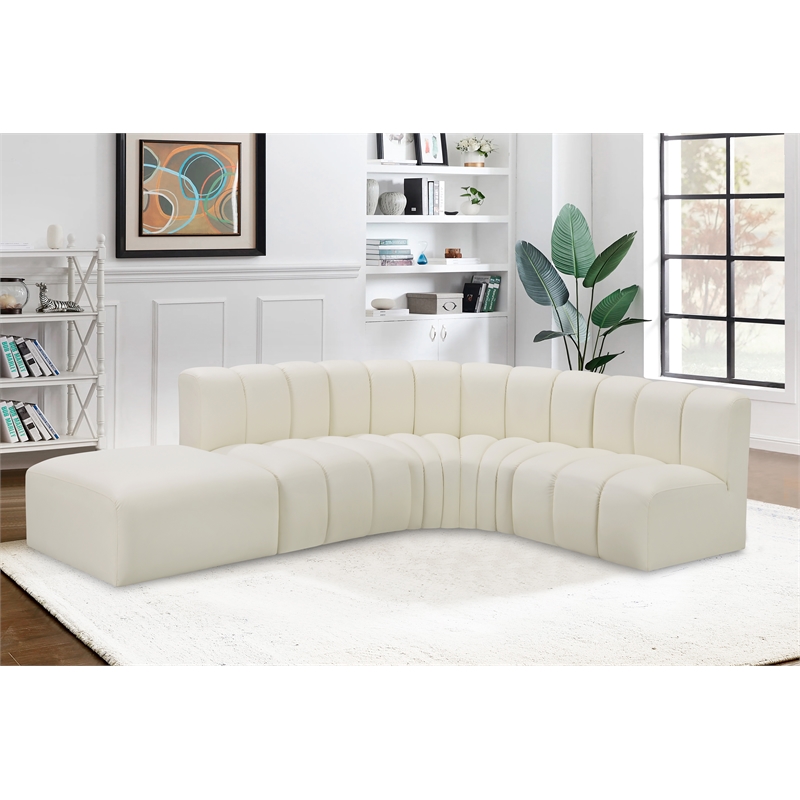 Bowery Hill Contemporary Cream Vegan Leather Modular Sectional