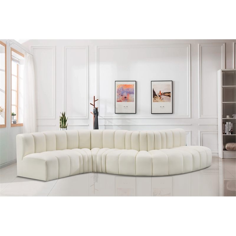 Bowery Hill Contemporary Cream Vegan Leather Modular Sectional