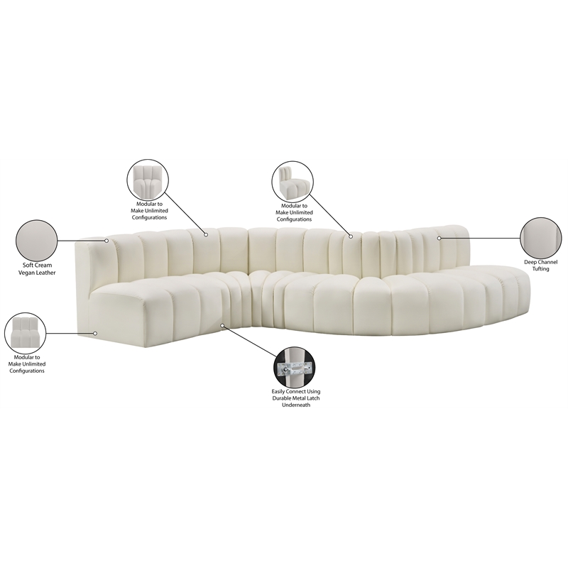 Bowery Hill Contemporary Cream Vegan Leather Modular Sectional